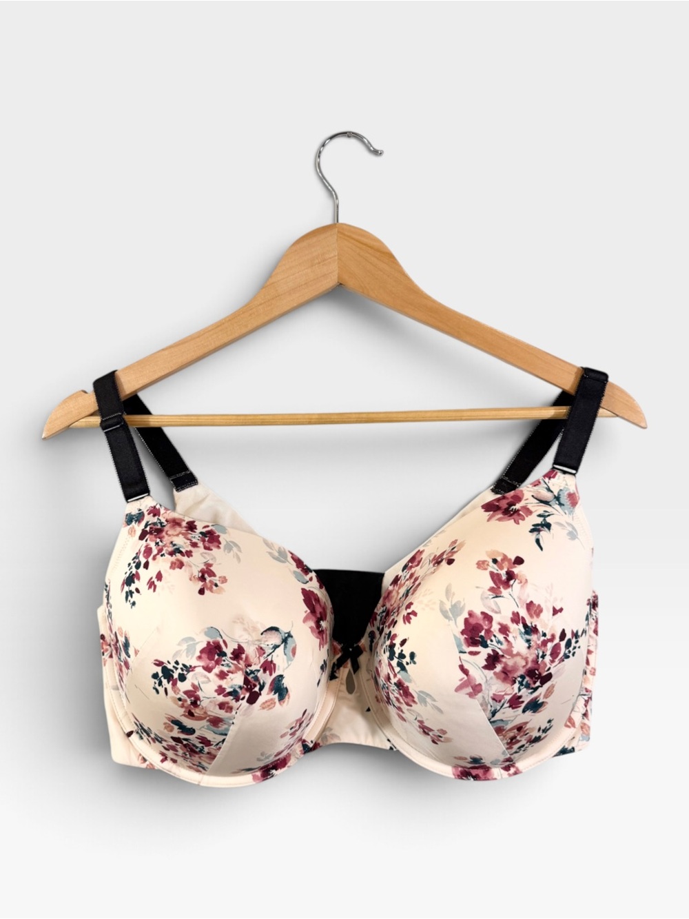 Torrid Curve Lightly Lined T-Shirt Bra 42DDD Cream Floral 360 Back Smoothing